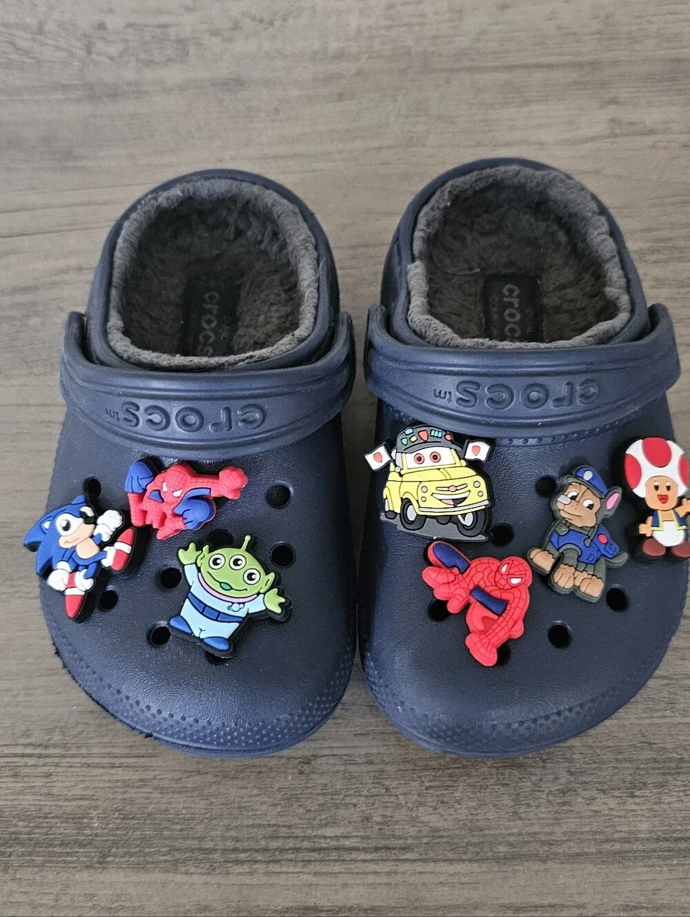 Crocs Kids Blue Plush Lined Clogs Toddler Boy 7 Mario Spiderman Cars Paw patrol